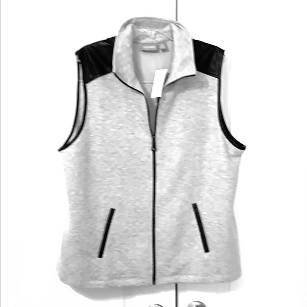Front zip vest with faux leather accents